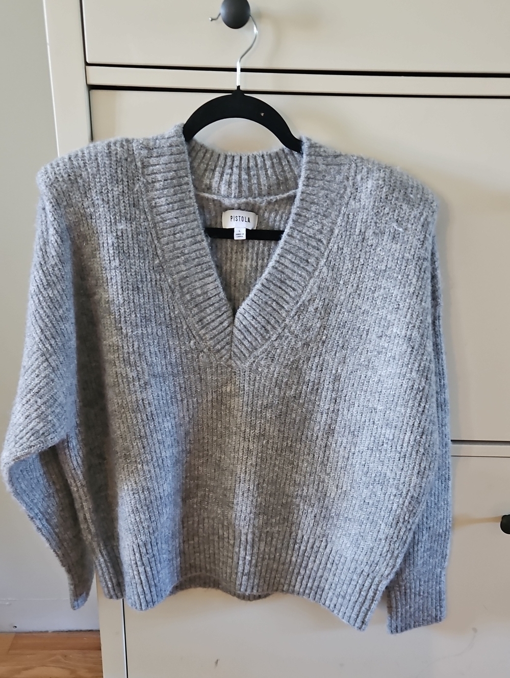 Pistola Camille V-Neck Shoulder Pad Sweater In Heather Gray Size L